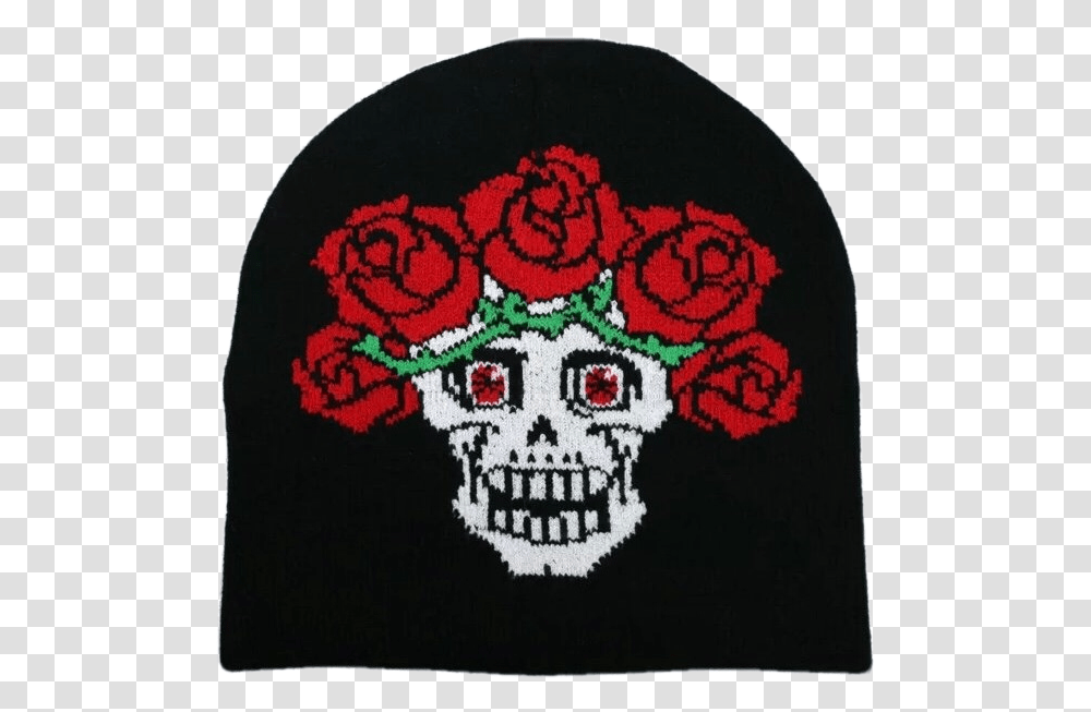 Image Of Dead Roses Beanie Skull, Embroidery, Pattern, Rug, Passport Transparent Png