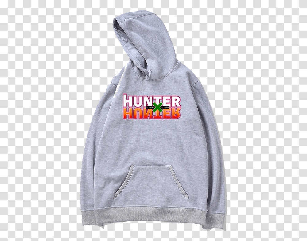 Image Of Grey Hunter X Hunter Logo Sweater Hoodie, Apparel, Sweatshirt, Person Transparent Png