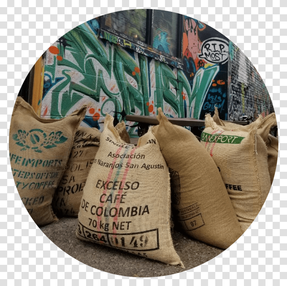 Image Of Large Burlap Sacks Of Coffee In Front Of A Label, Bag Transparent Png