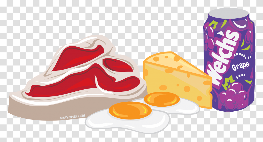 Image Of Tbone Steak Cheese Eggs Welchs Grape Sticker, Food, Shoe, Footwear Transparent Png