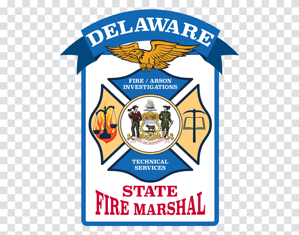 Image Of The Delaware State Fire Marshal Seal Delaware Fire Department Logo, Person, Poster, Advertisement Transparent Png