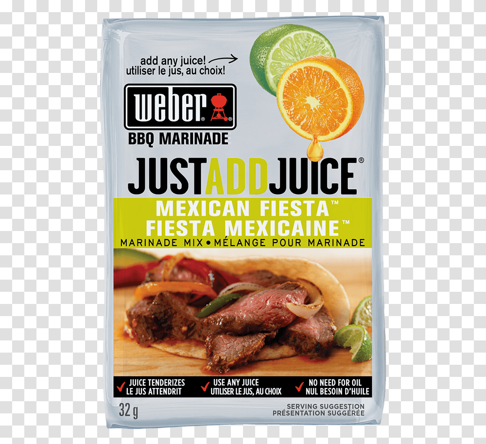 Image Of Weber Just Add Juice Mexican Fiesta Marinade Carne Asada Seasoning Packet, Food, Orange, Citrus Fruit, Plant Transparent Png