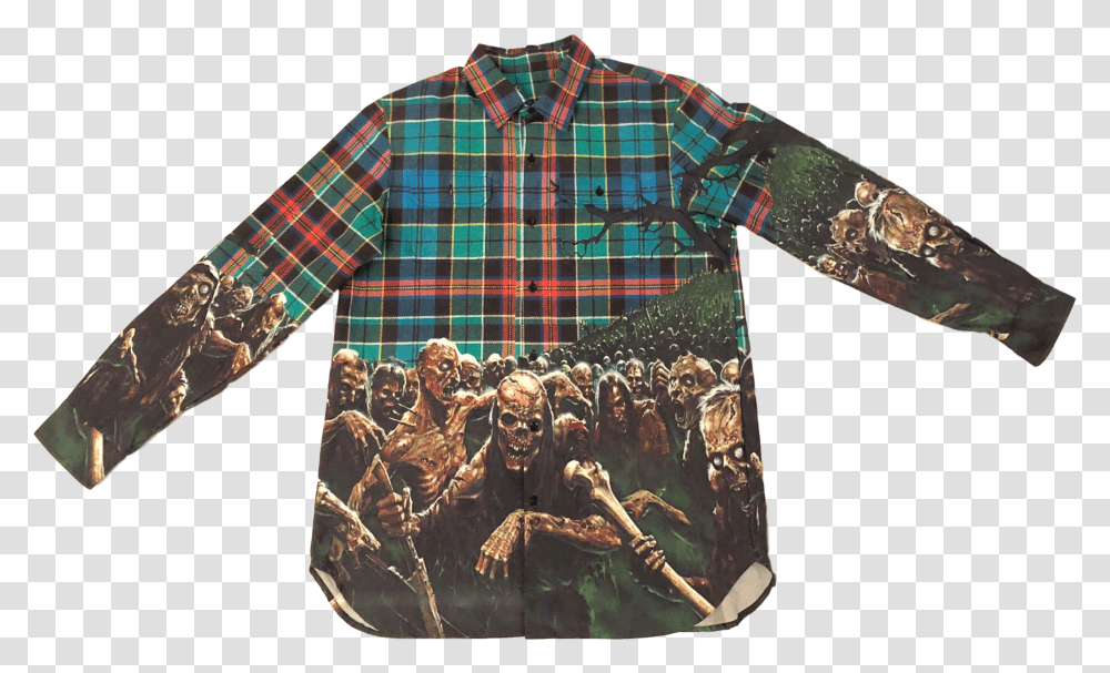 Image Of Zombie Horde Plaid Work Shirt Plaid, Sleeve, Long Sleeve, Tree Transparent Png