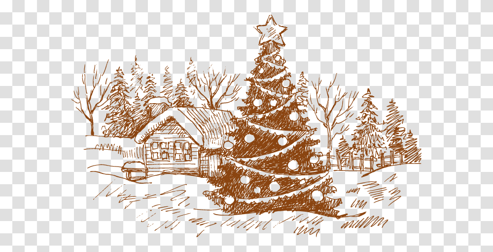 Image Royalty Free Card Drawing House, Tree, Plant, Ornament, Christmas Tree Transparent Png