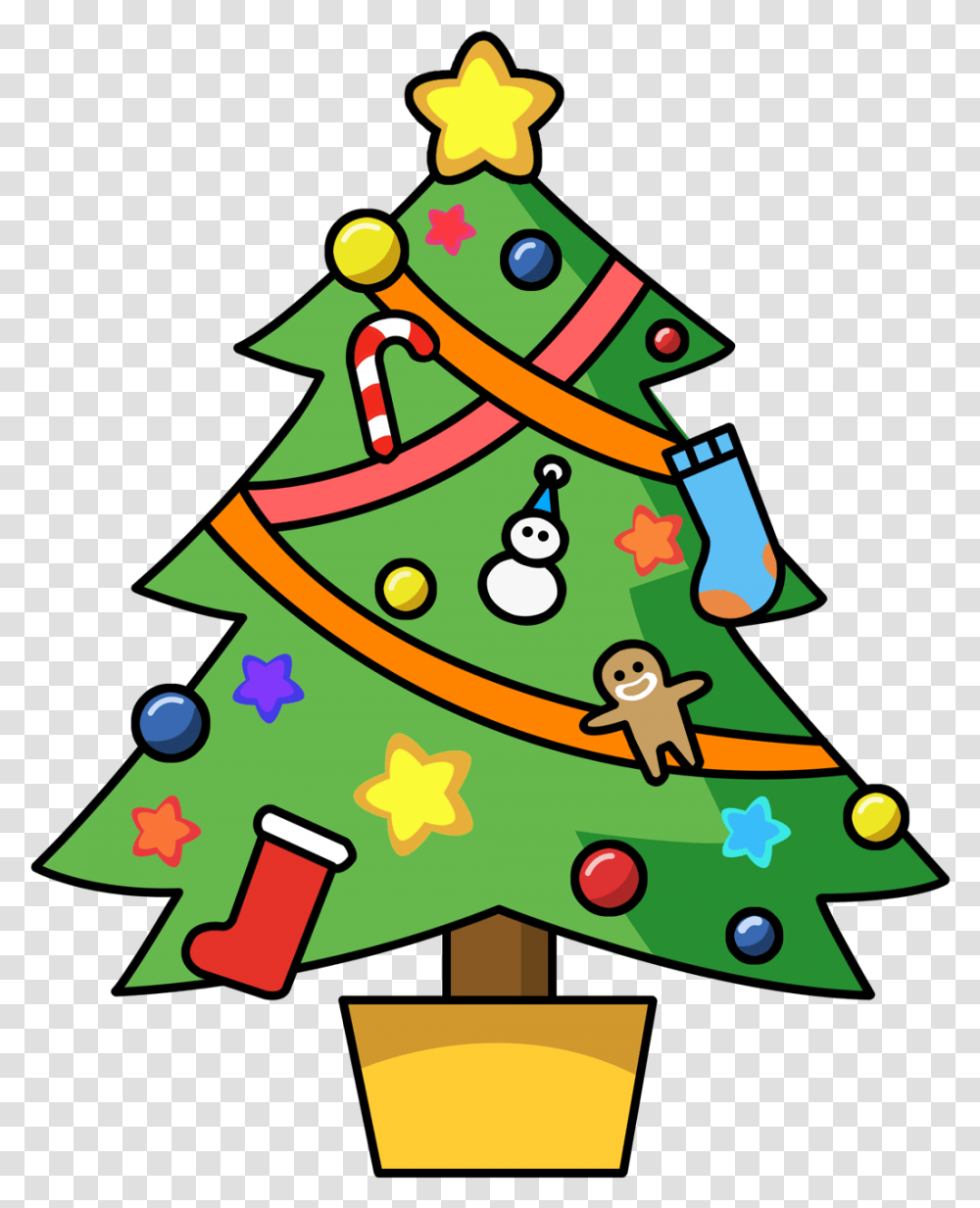 Image Simple Cartoon Christmas Tree Clipart Animated Christmas Tree, Plant, Ornament, Star Symbol, Bush Transparent Png