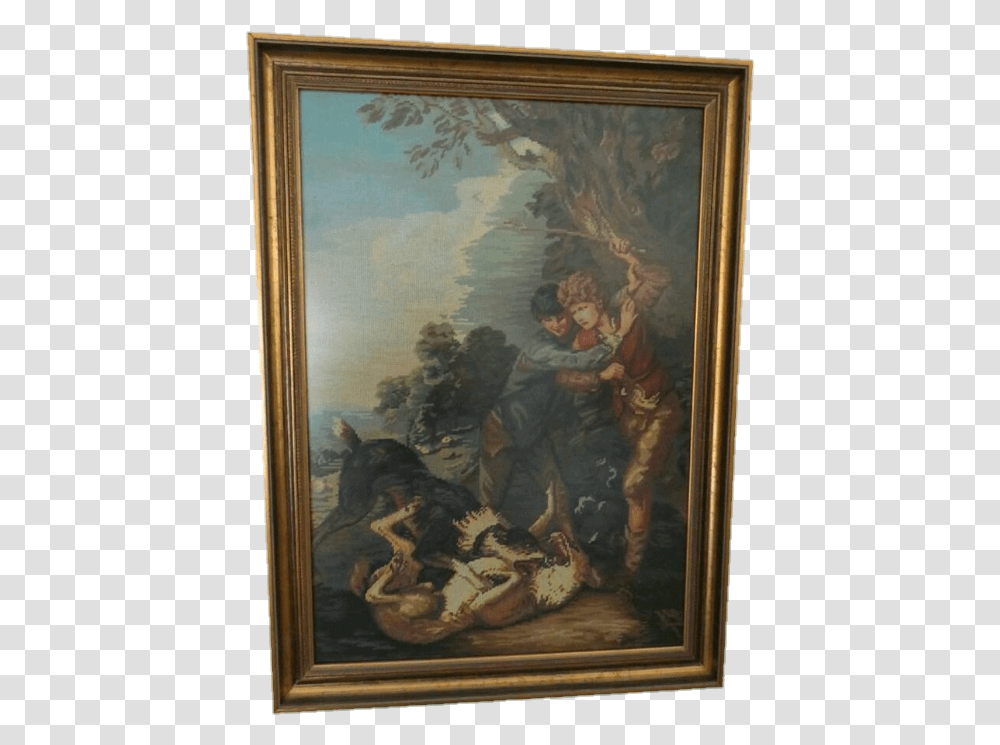 Image Two Shepherd Boys With Dogs Fighting, Painting, Person, Human Transparent Png