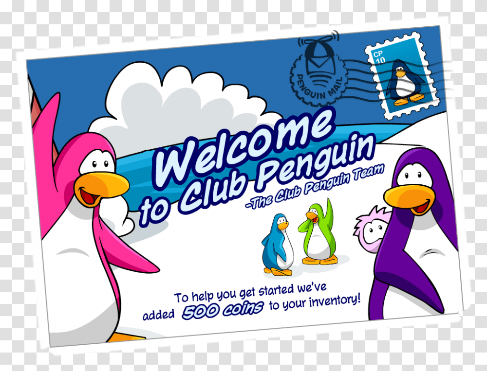 Image Welcome To Cp Postcard Club Penguin Wiki Club Penguin 2006 Postcards, Label, Advertisement, Bird Transparent Png
