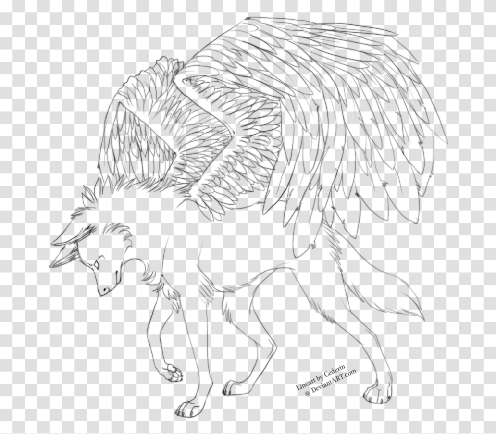 Image Winged Wolf Lineart, Gray, Outdoors, World Of Warcraft Transparent Png