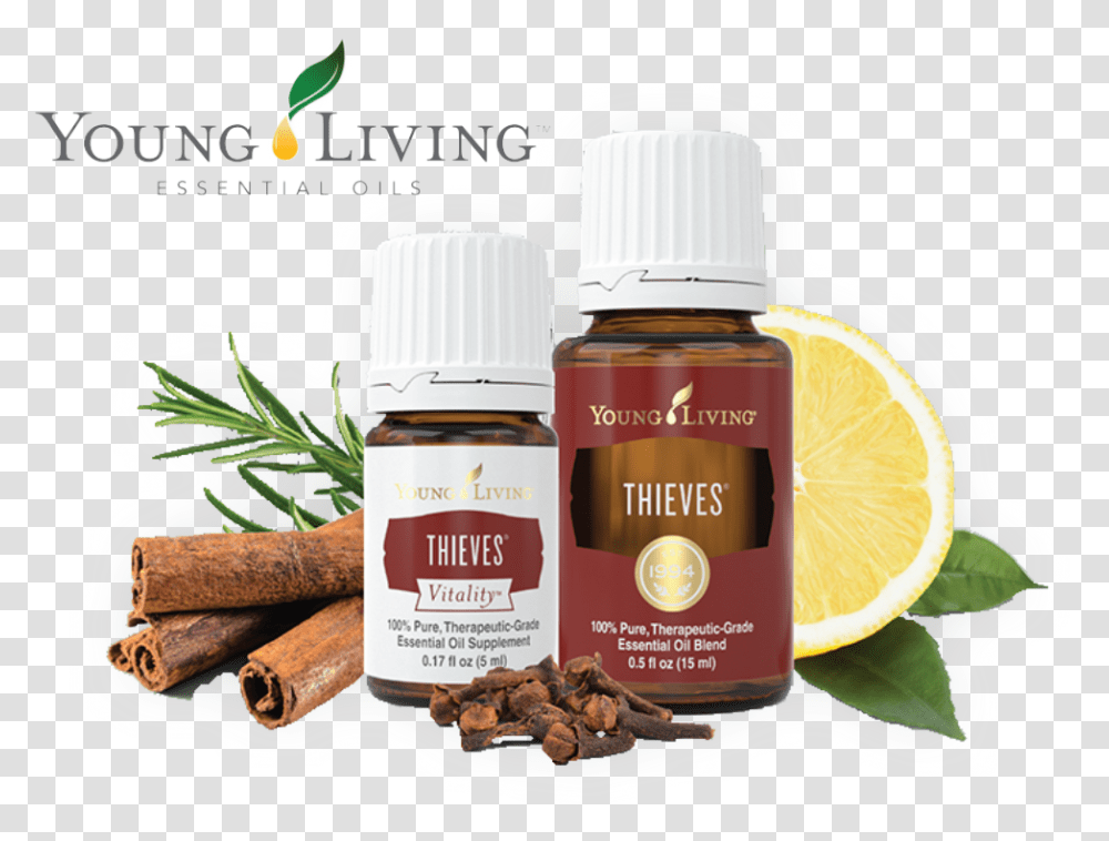Image Young Living All About Thieves, Plant, Label, Food Transparent Png