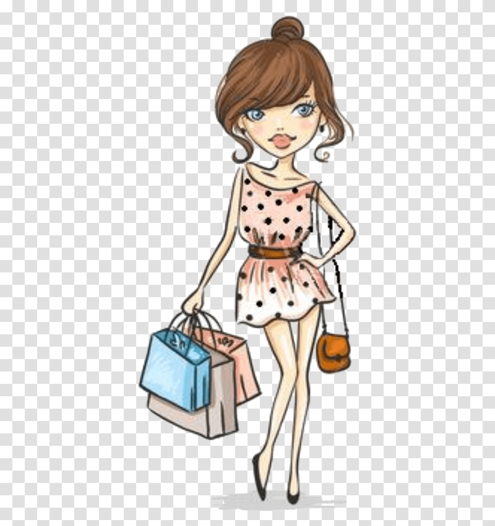 Imagem Cute Girl Shopping Cartoon, Texture, Person, Human, Polka Dot Transparent Png