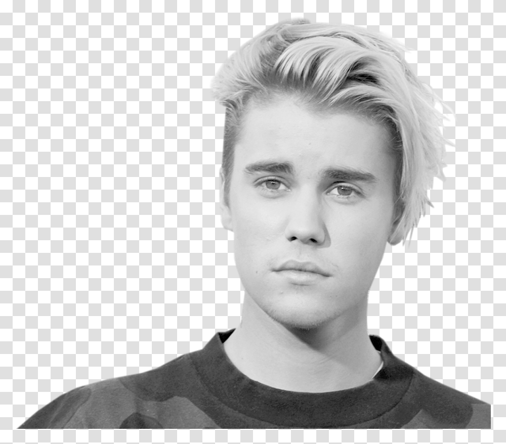 Images Of Justin Bieber Justin Bieber Black And White, Face, Person, Head, Portrait Transparent Png