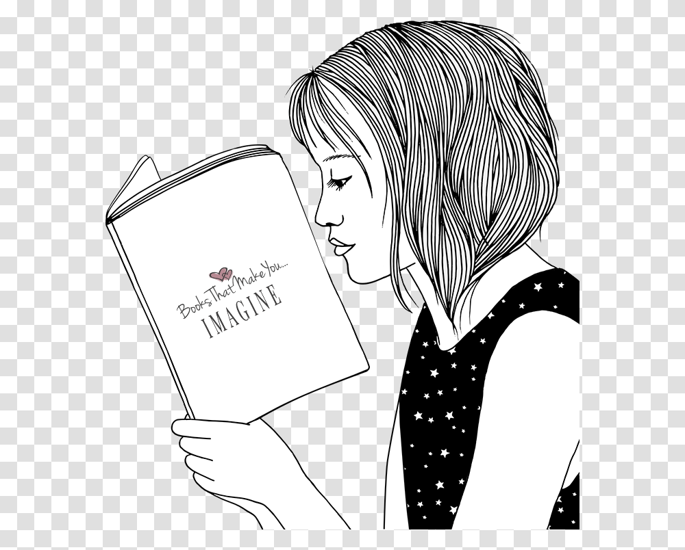 Imagine Girl Reading Drawing, Book, Manga, Comics, Person Transparent Png