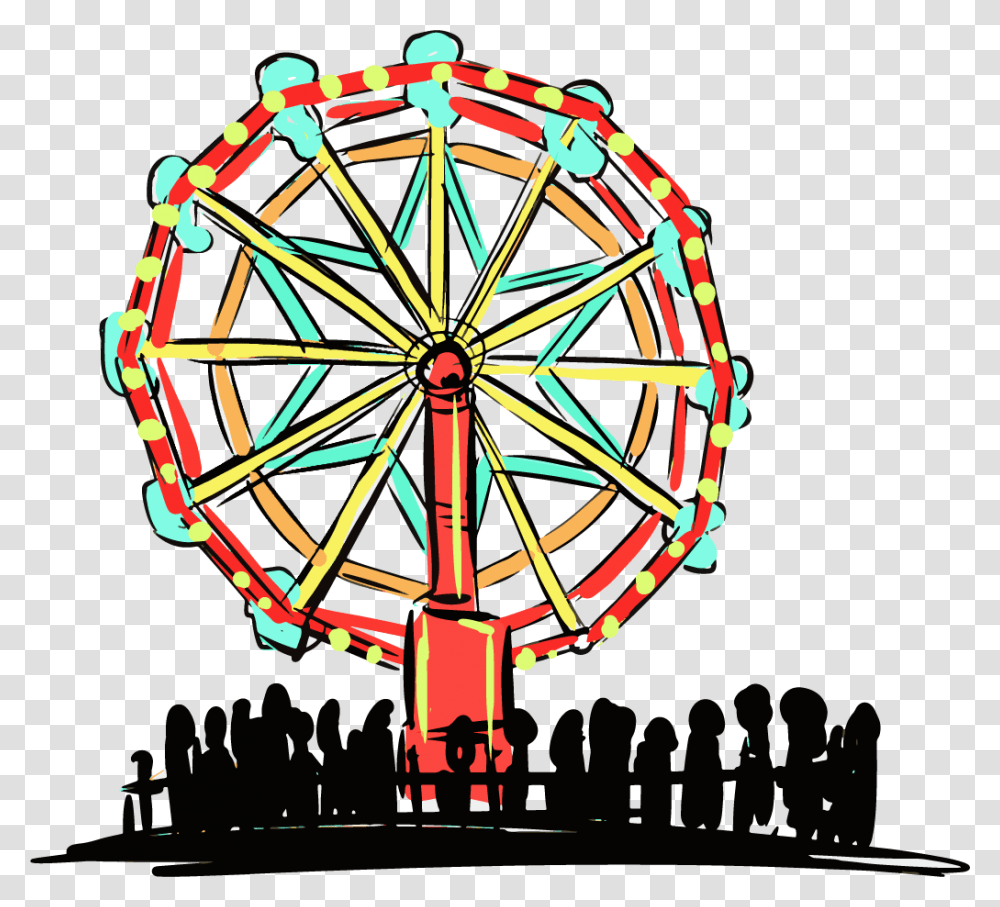 In Addition To 12 Hours Of Rock And Roll Good Times Illustration, Amusement Park, Ferris Wheel, Theme Park, Person Transparent Png