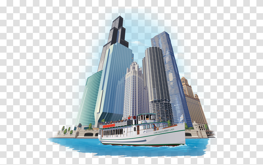 In Chicago Chicago Free Clipart Buildings, High Rise, City, Urban, Boat Transparent Png