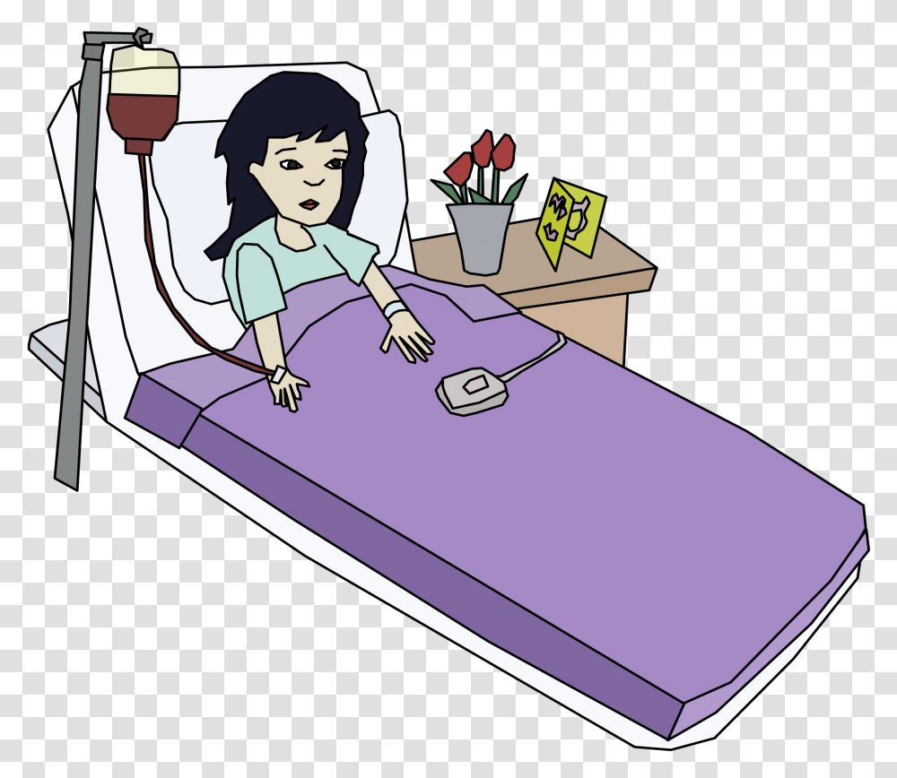 In The Hospital Woman In Hospital Bed Clipart, Female, Drawing, Girl Transparent Png
