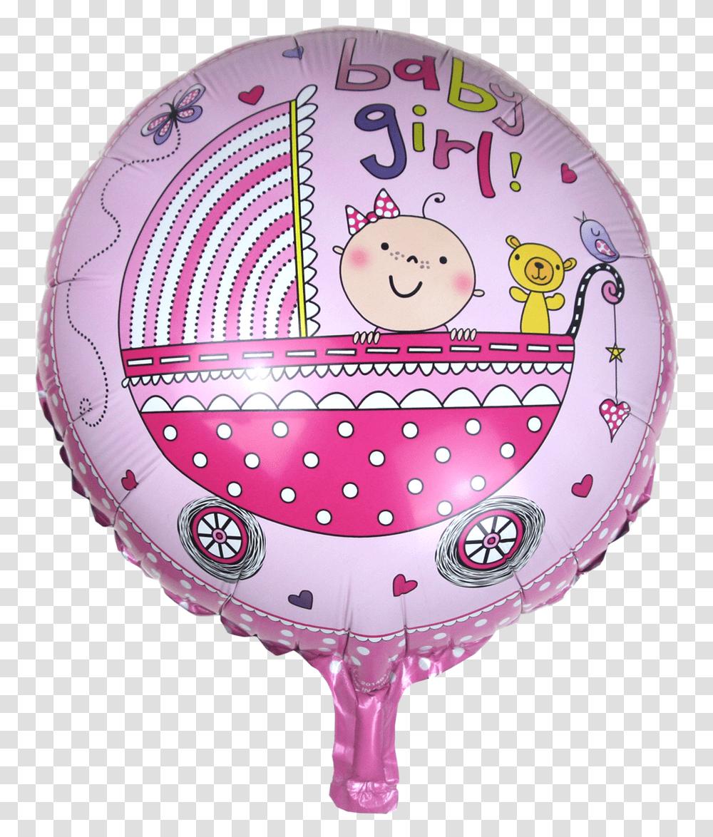 Inch Round Baby Girl In Stroller Balloon Pink Happy, Sphere, Patchwork, Applique, Toy Transparent Png