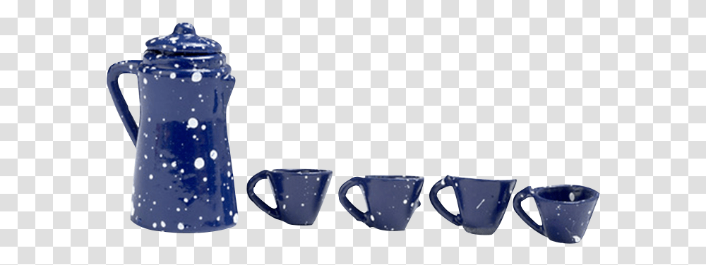 Inch Scale Blue Spatter Dollhouse Coffee Set Blue And White Porcelain, Coffee Cup, Jug, Glass Transparent Png