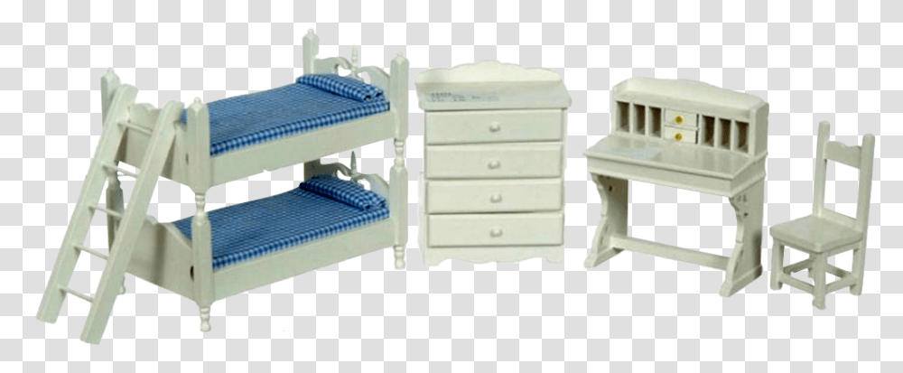 Inch Scale Dollhouse Bunk Beds Set With Blue Bedding Drawer, Furniture, Chair, Cabinet, Cushion Transparent Png