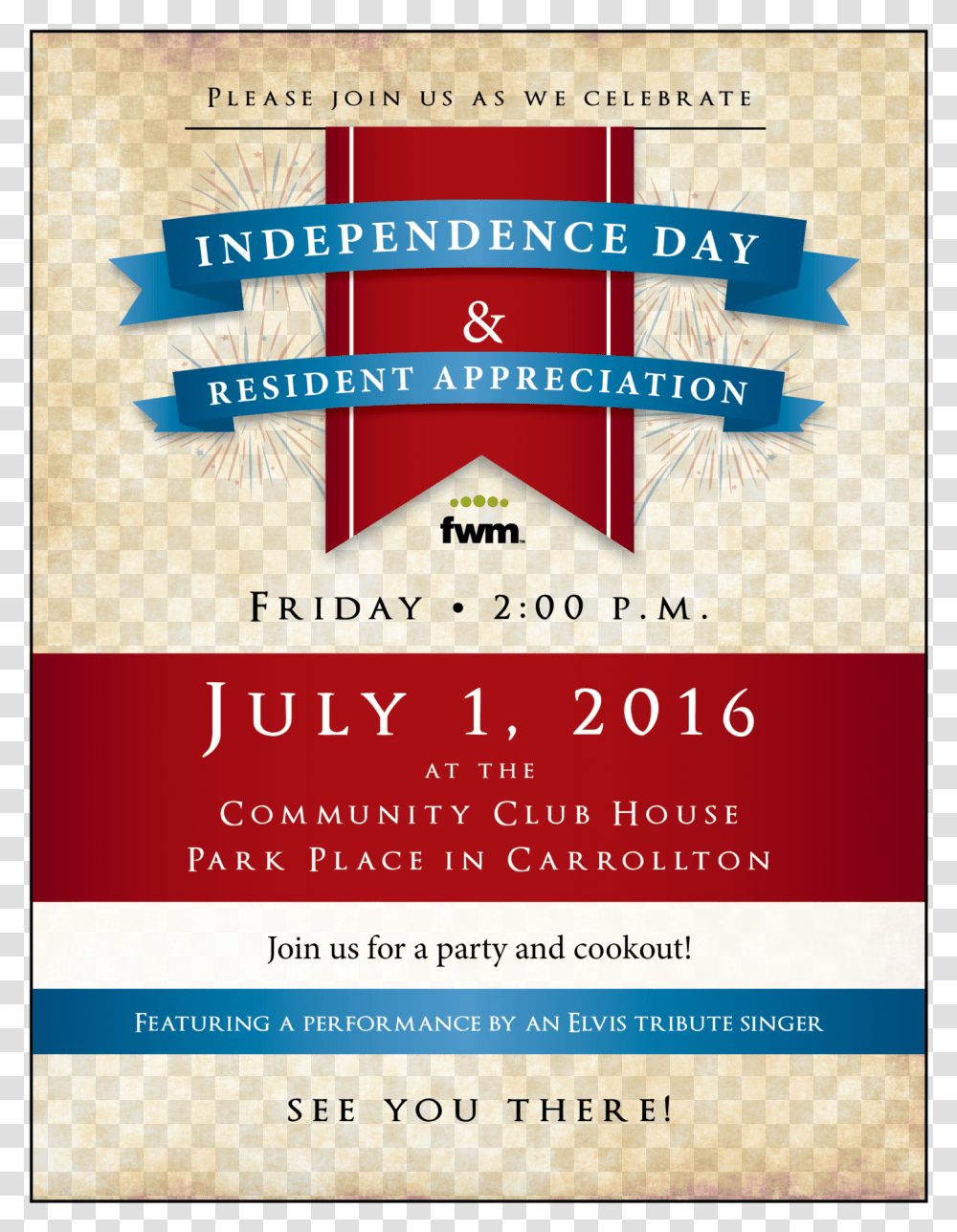 Independence Day And Resident Appreciation Party At Poster, Advertisement, Flyer, Paper, Brochure Transparent Png