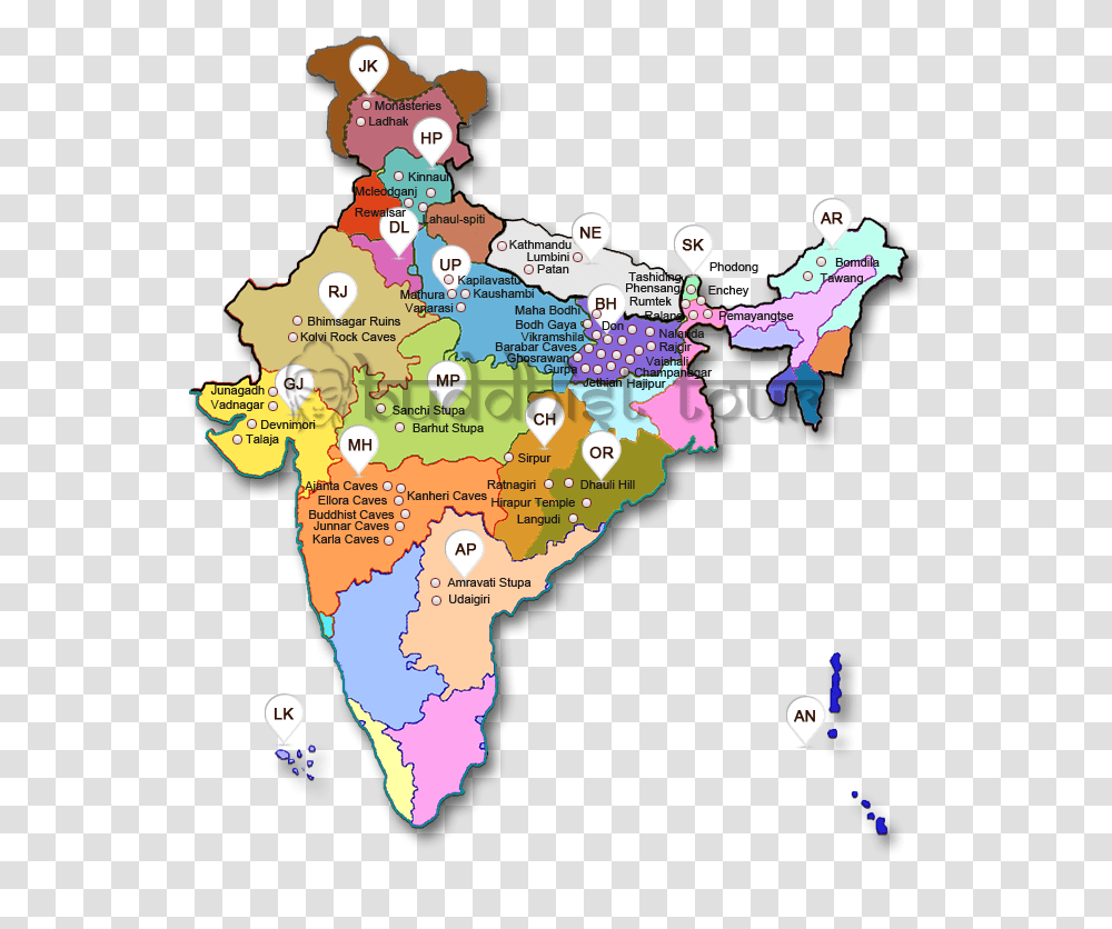 India Map Buddhist Monasteries In India Map, Poster, Advertisement, Plot, Diagram Transparent Png