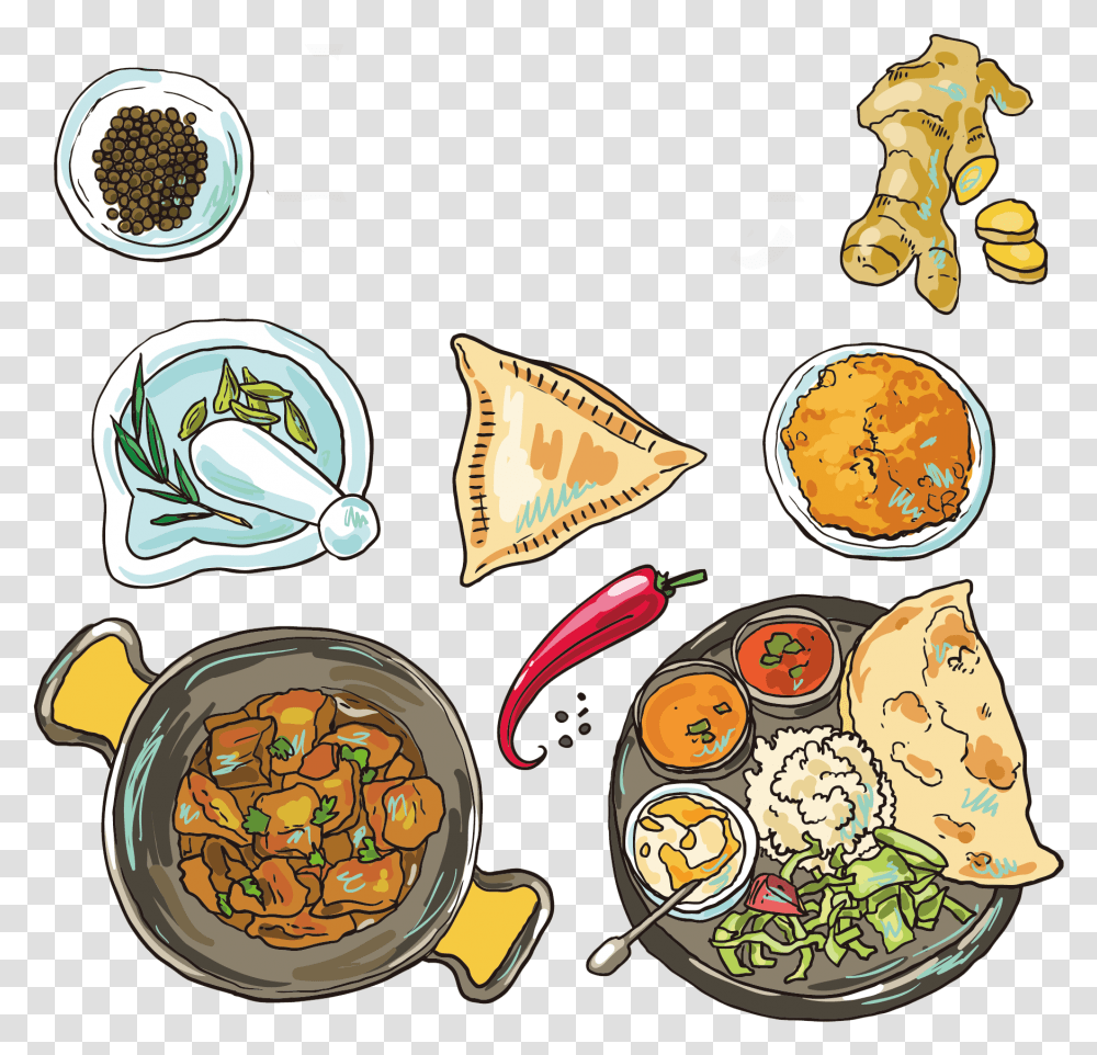 Indian Food Illustration, Meal, Dish, Bowl, Plant Transparent Png