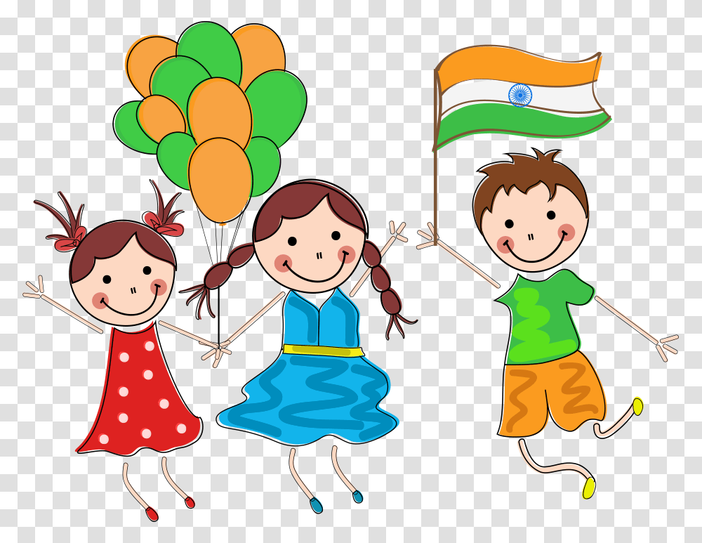 Indian Independence Child Vector India Independence Day Cartoon, Girl, Female, Family, Ball Transparent Png