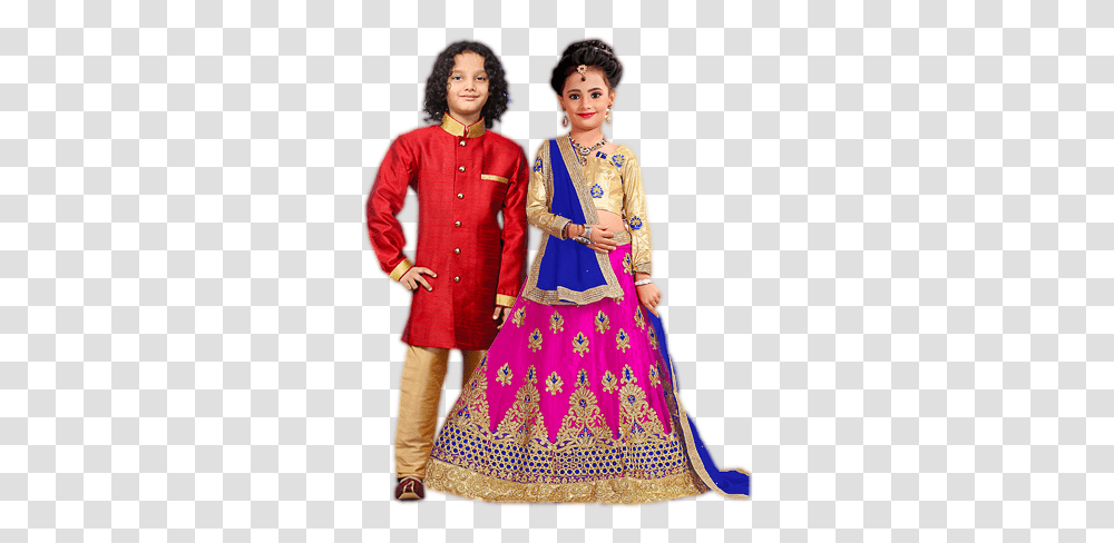 Indian Kids In Wedding Wear Lehenga Pink And Blue For Kids, Person, Clothing, Costume, Dress Transparent Png