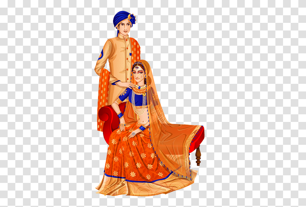 Indian Wedding Couple Vector, Person, Robe, Fashion Transparent Png