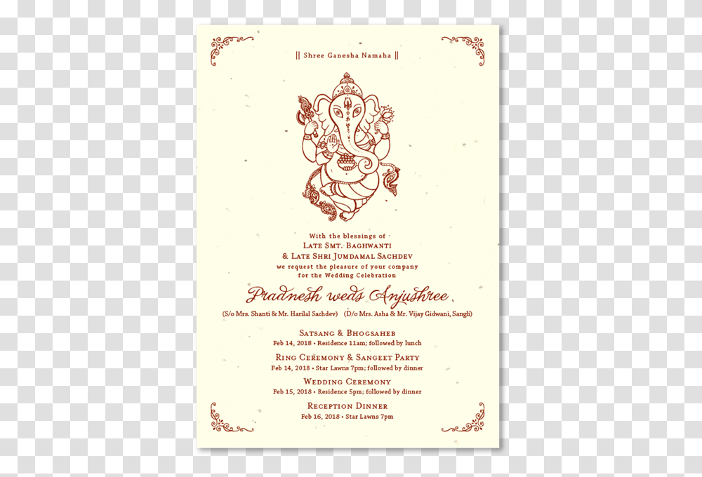 Indian Wedding Invitations On Seeded Paper With Ganesha Wedding Followed By Lunch, Advertisement, Poster, Flyer Transparent Png