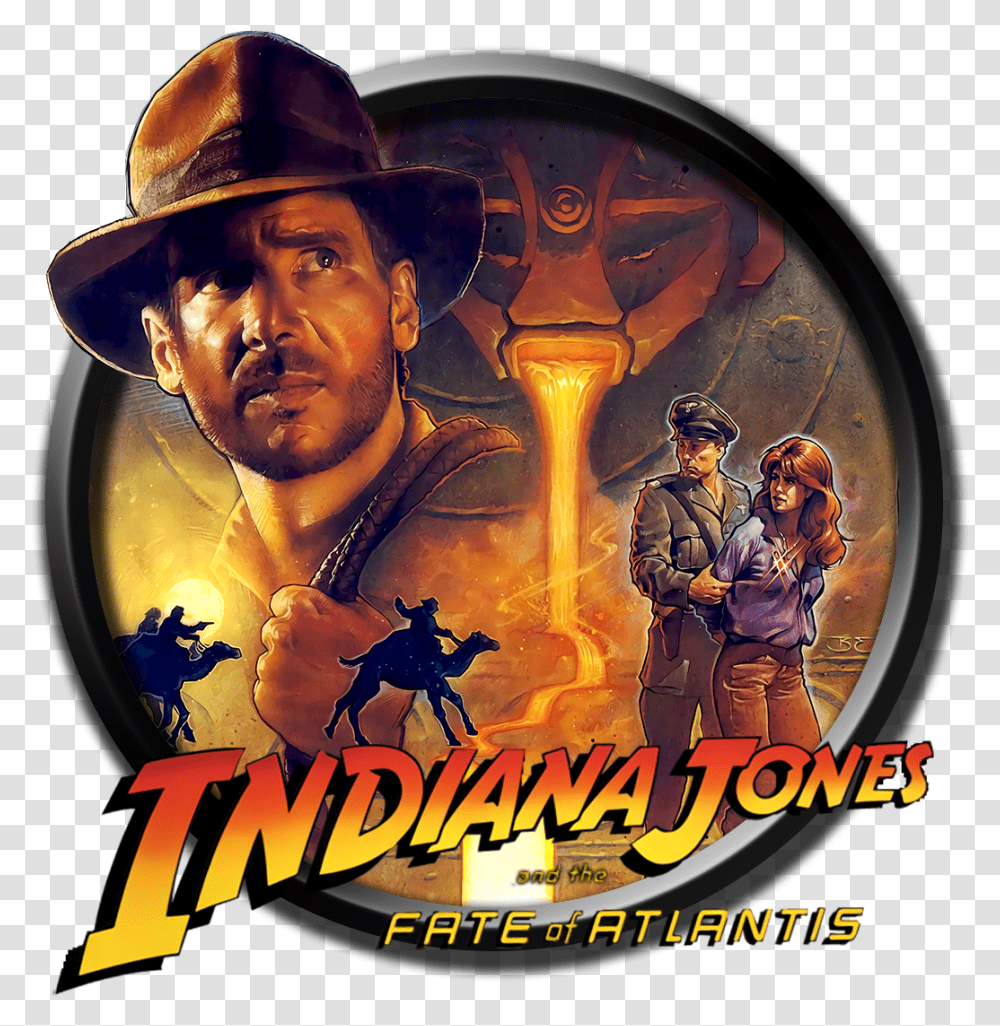 Indiana Jones And The Fate Of Atlantis Game Poster, Person, Human, Advertisement, Disk Transparent Png