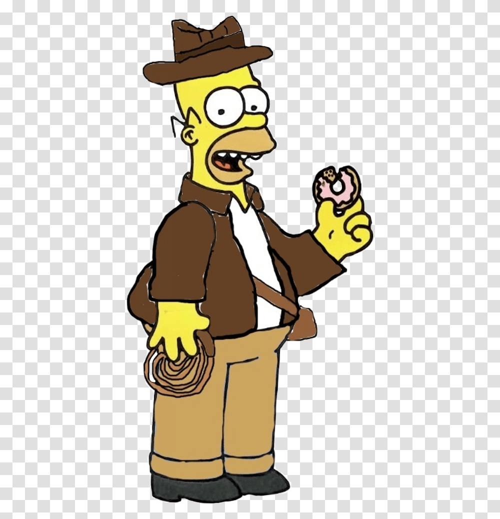 Indiana Jones Clipart Homer Eating Donuts Animated, Hand, Person, Human, Hat Transparent Png