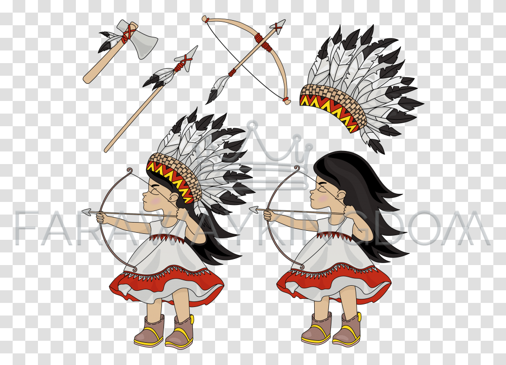 Indians Hunter Pocahontas Princess Vector Illustration Set Stock Illustration, Person, Costume, Crowd, Face Transparent Png
