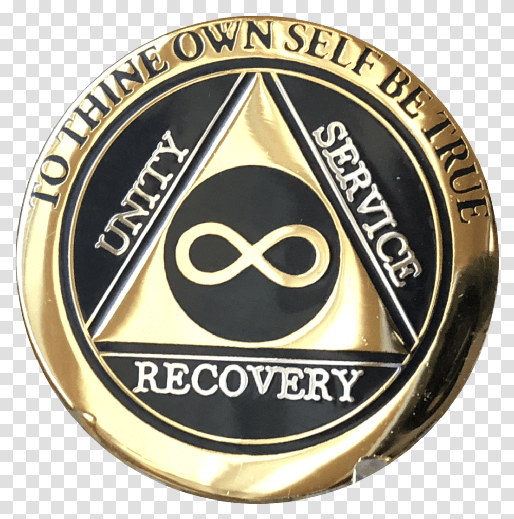 Infinity Eternal Aa Medallion Elegant Black Gold Alcoholics Anonymous Sobriety Chip Coin Solid, Logo, Symbol, Trademark, Badge Transparent Png