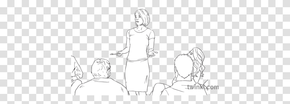 Influential Person Talking To Crowd People Ks2 Black And Sketch, Helmet, Clothing, Standing, Female Transparent Png