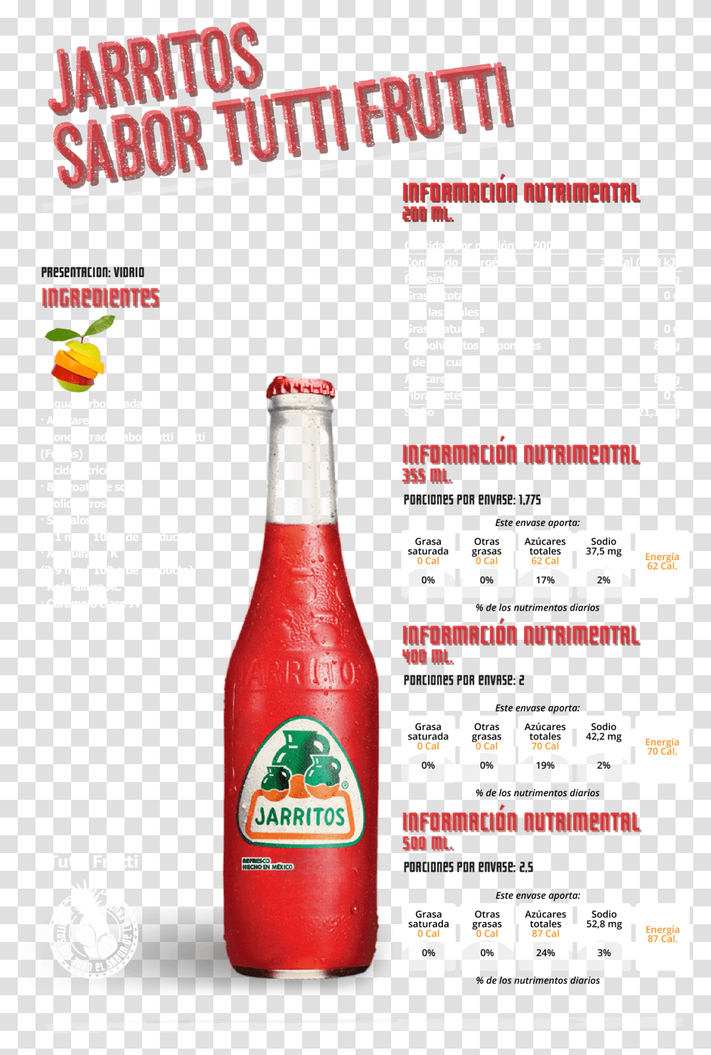 Informacin Nutrimental De Jarritos Jarritos, Label, Ketchup, Food Transparent Png