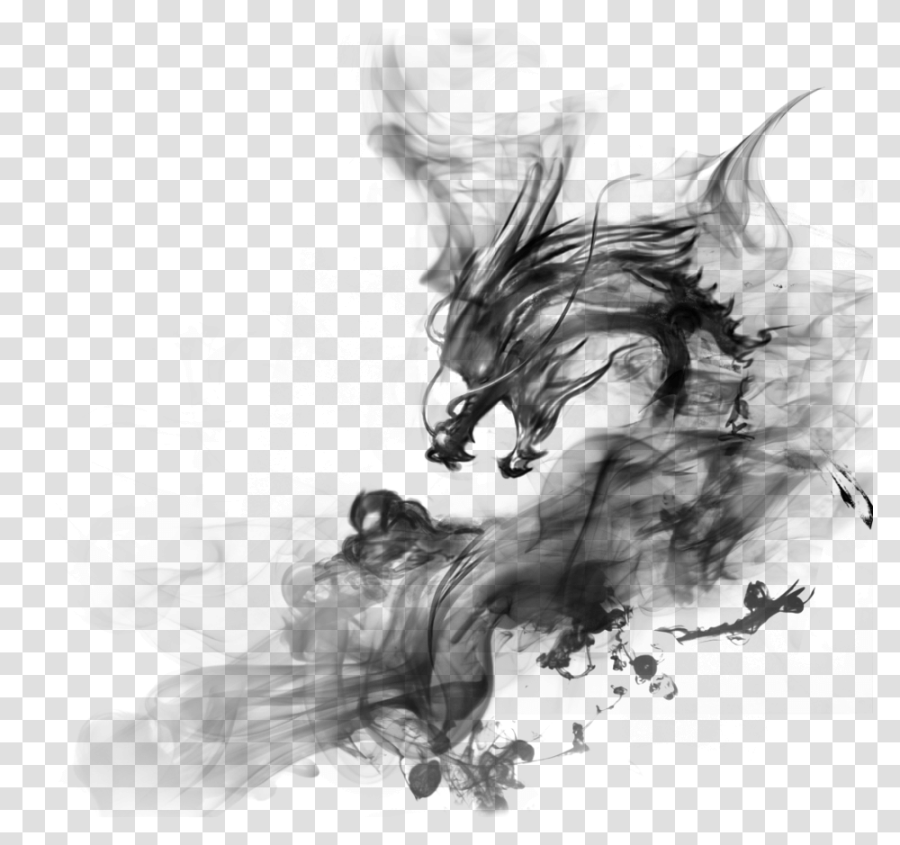 Ink Chinese Dragon Smoke Dragon, Silhouette, Person, Nature, Outdoors Transparent Png