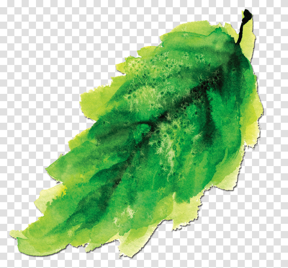 Ink Painting Watercolor Green Leaves Watercolor Painting, Leaf, Plant, Veins, Droplet Transparent Png