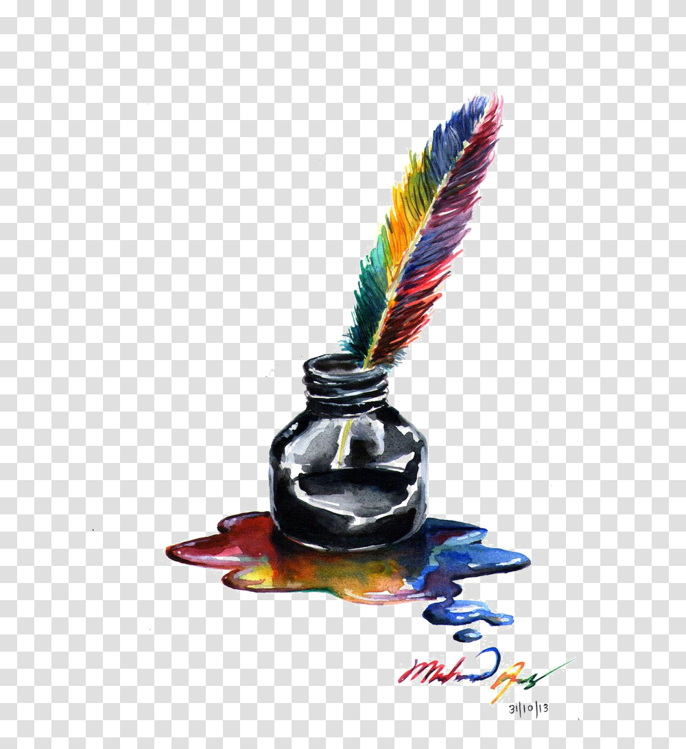 Ink Pot Hd Feather Ink Pot, Bottle, Ink Bottle, Bird, Animal Transparent Png