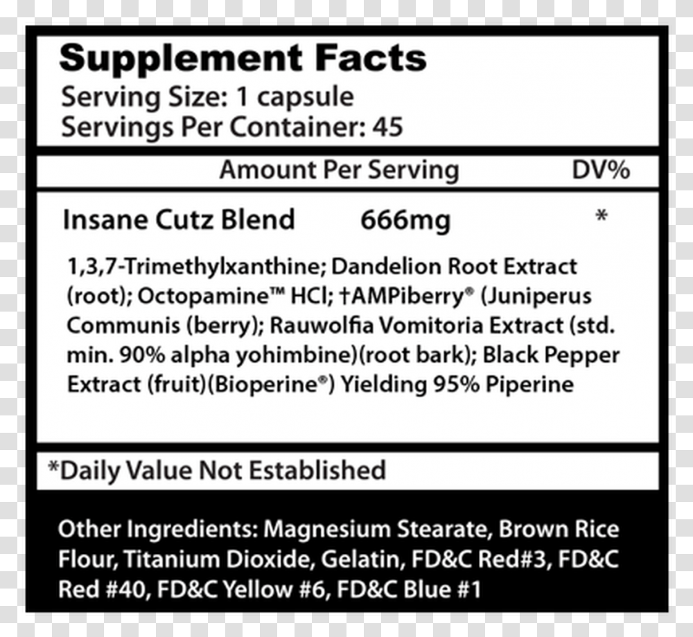 Insane Cutz Nutrition Facts, Label, Page, Face Transparent Png