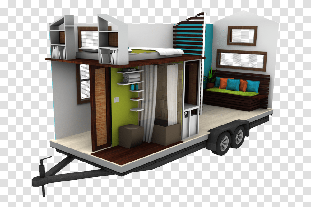 Inside Front Right 01 1 Tiny House 3d Plan, Furniture, Housing, Building, Bed Transparent Png