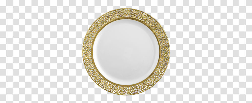 Inspiration 9 White W Gold Lace Border Luncheon Plastic White And Silver Dinner Set, Platter, Dish, Meal, Food Transparent Png