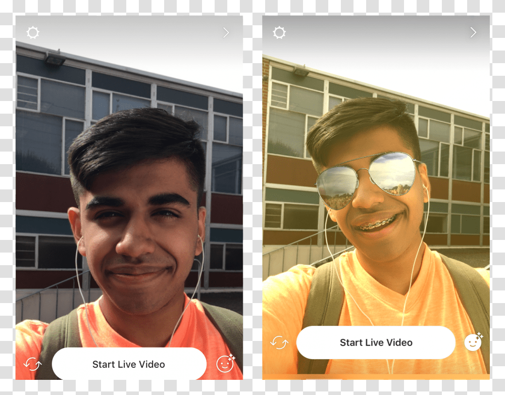Instagram Adds Face Filters For Live Video Filter Instagram Slim Face, Person, Sunglasses, Accessories, Smile Transparent Png