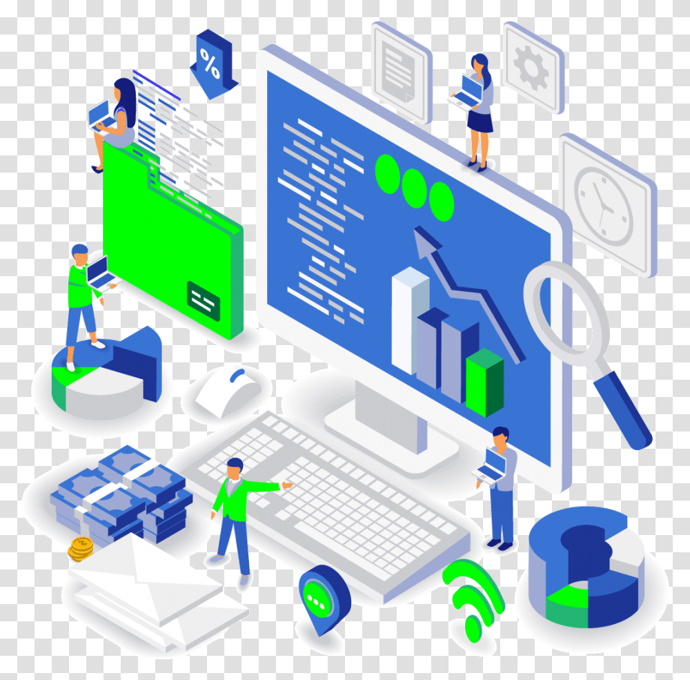 Instagram Direct Message On Computer Digital Marketing Isometric, Person, Human, Flyer, Poster Transparent Png