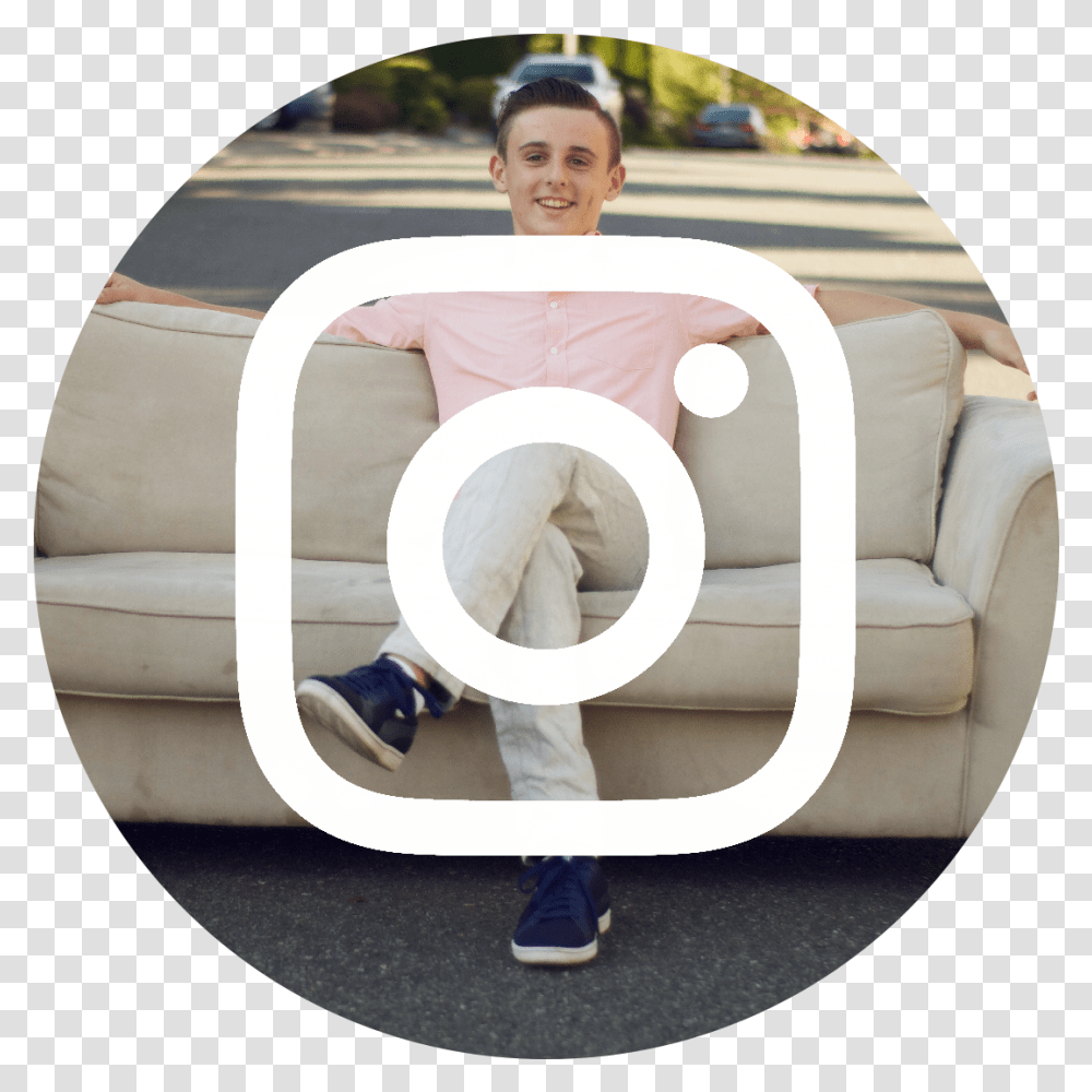 Instagram Icon White On Black Circle Sitting, Person, Pants, Female Transparent Png