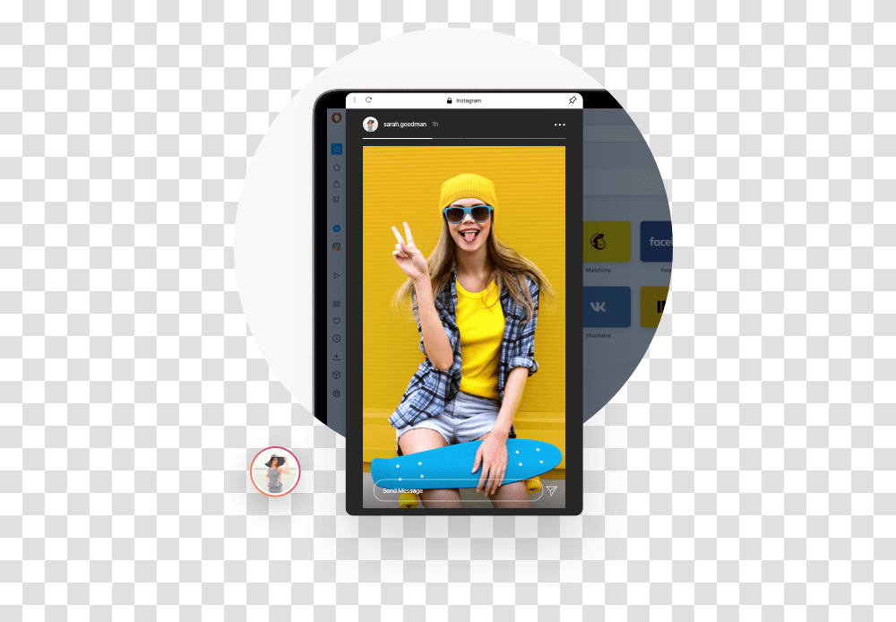 Instagram In Opera Post View And Message Instagram, Sunglasses, Accessories, Person, Female Transparent Png