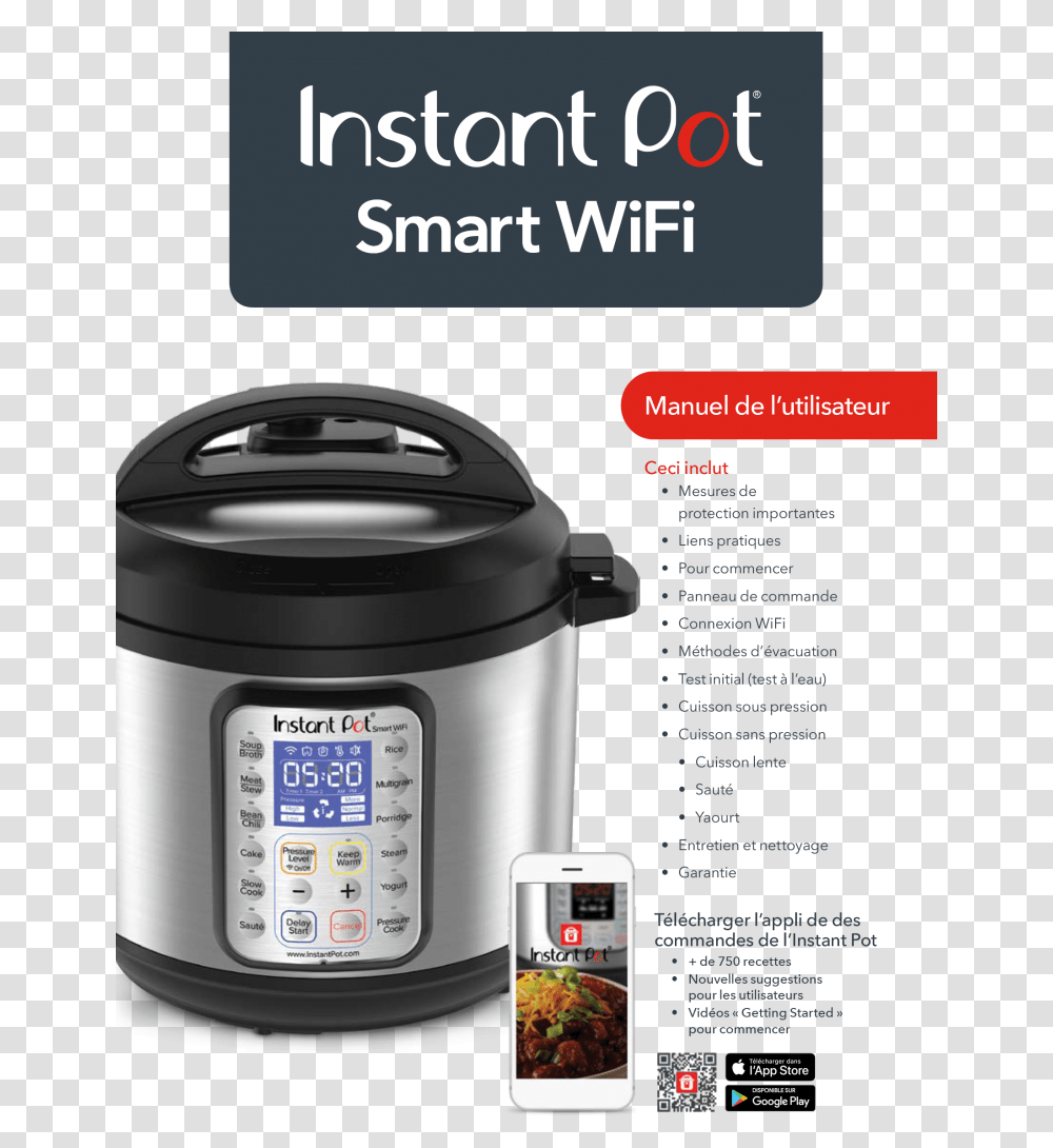 Instant Pot Smart Wifi French Manual Cover Instant Pot Smart Wifi, Appliance, Cooker, Slow Cooker, Mixer Transparent Png
