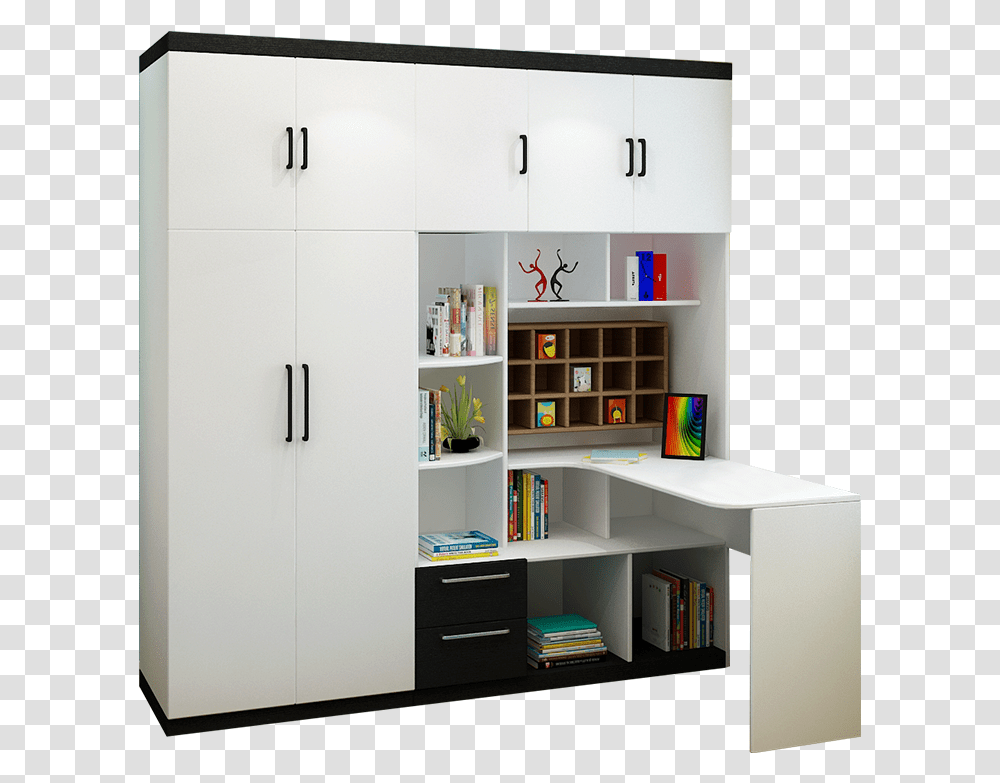 Integrated Closet And Desk, Furniture, Bookcase, Shelf, Cupboard Transparent Png