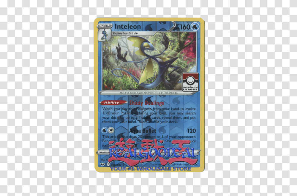Inteleon 058202 Reverse Holo Pokemon League Inteleon Pokemon Card, Text, Paper, Art, Advertisement Transparent Png
