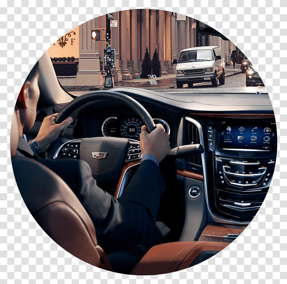 Interior With Man Driving Cadillac 2019 Cadillac Escalade Inside, Person, Car, Vehicle, Transportation Transparent Png