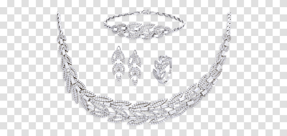 Interlaced Leaves Full Set White Gold Necklace, Accessories, Accessory, Jewelry, Diamond Transparent Png